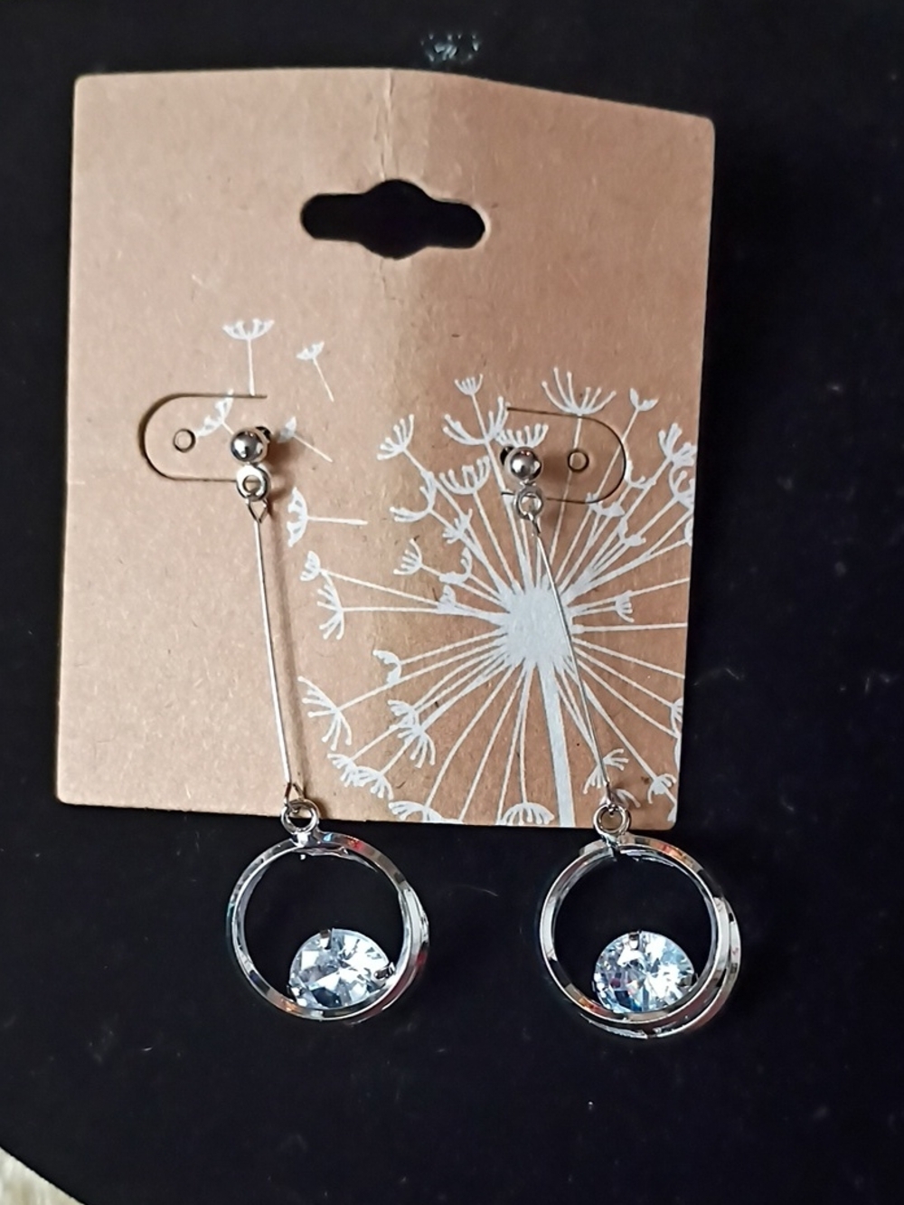 Silver-Tone Dangle Hoop Earrings with Clear Crystal